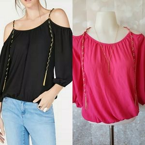 INC Cold-Shoulder Chain-Detail Top